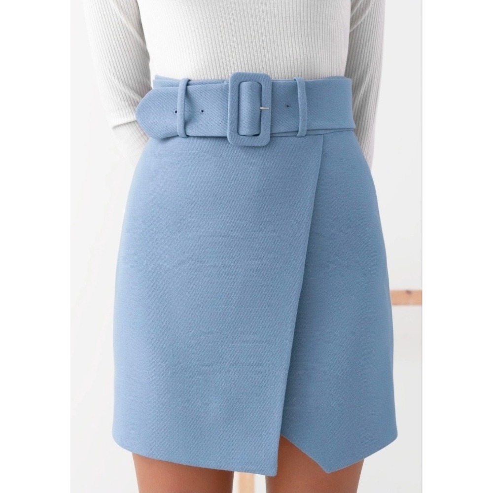 & Other Stories Belted Wrap Mini Skirt Blue Los Angeles Atelier Size 6 NEW